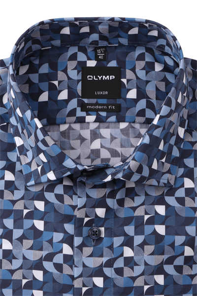 OLYMP Luxor modern fit Hemd extra kurzer Arm Haifischkragen Muster blau