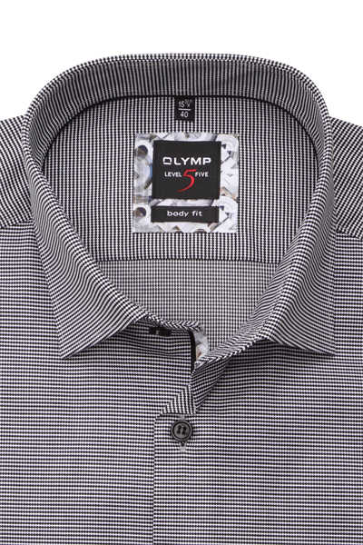OLYMP Level Five body fit Hemd Langarm New Kent Kragen Muster schwarz