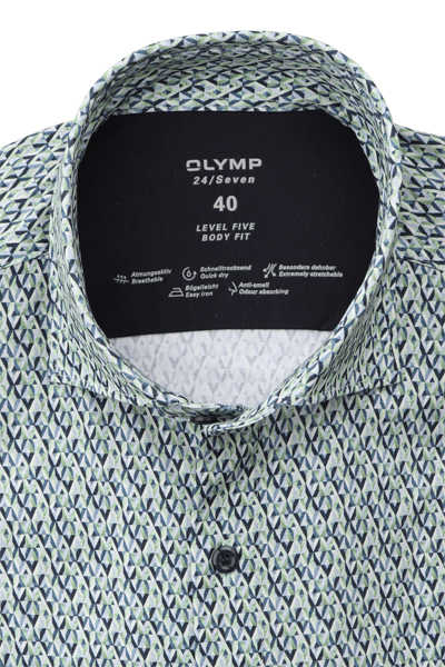 OLYMP Level Five 24/Seven body fit Hemd Haifischkragen Jersey Muster grün