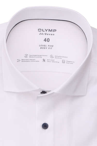 OLYMP Level Five 24/Seven body fit Hemd Langarm Haifischkragen weiß