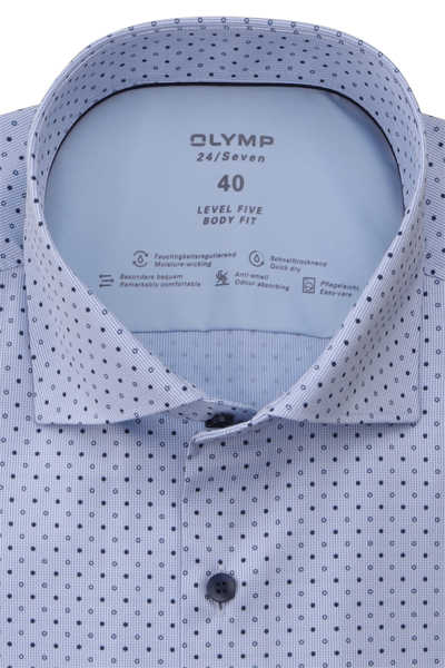 OLYMP Level Five 24/Seven body fit Hemd Langarm Haifischkragen Punkte blau