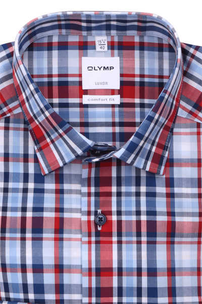 OLYMP Luxor comfort fit Hemd extra langer Arm Haifischkragen Karo blau/rot