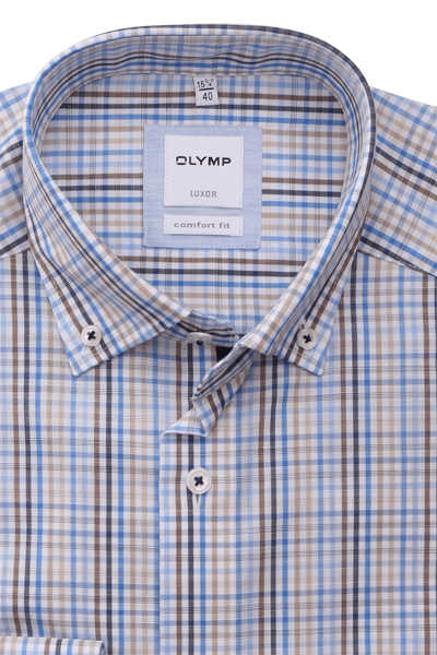 OLYMP Luxor comfort fit Hemd extra langer Arm Butto Down Kragen Karo blau/beige
