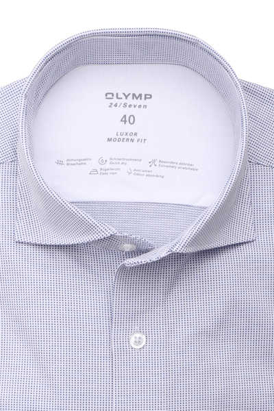 OLYMP Luxor 24/Seven modern fit Hemd extra langer Arm Haifischkragen Punkte weiß