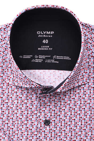 OLYMP Luxor 24/Seven modern fit Hemd Langarm Muster rot
