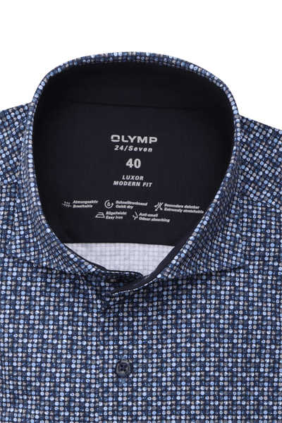 OLYMP Luxor 24/Seven modern fit Hemd Langarm Muster blau