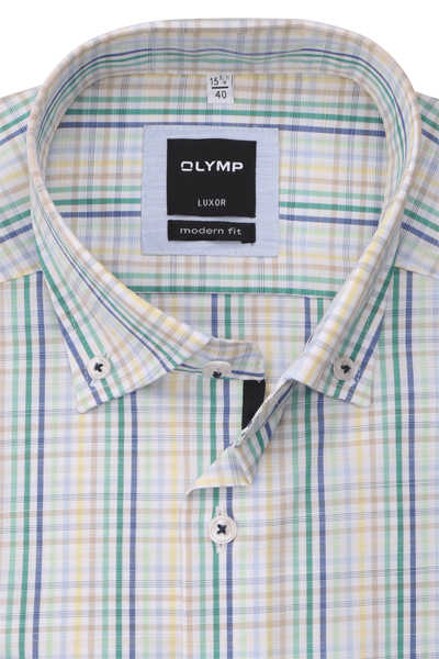 OLYMP Luxor modern fit Hemd Langarm Button Down Kragen Karo blau/grün