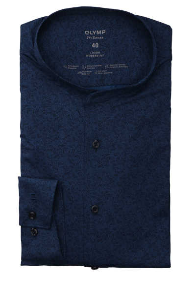 OLMYP Luxor 24/Seven modern fit Hemd Langarm Jersey Muster dunkelblau preisreduziert