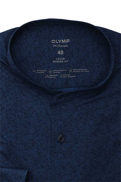 OLMYP Luxor 24/Seven modern fit Hemd Langarm Jersey Muster dunkelblau