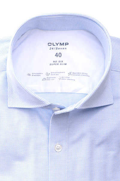 OLYMP No.Six 24/Seven super slim Businesshemd Langarm Muster hellblau