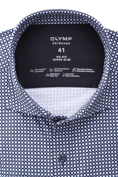 OLYMP No. Six 24/Seven super slim Hemd Langarm Haifischkragen Punkte blau