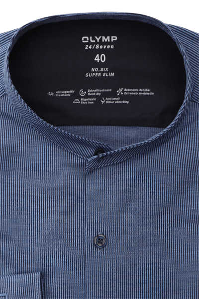 OLYMP No. Six 24/Seven super slim Hemd Langarm Stehkragen Streifen blau