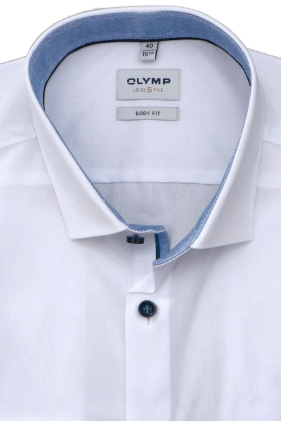 OLYMP Level Five body fit Hemd extra langer Arm New Kent Kragen Stretch weiß