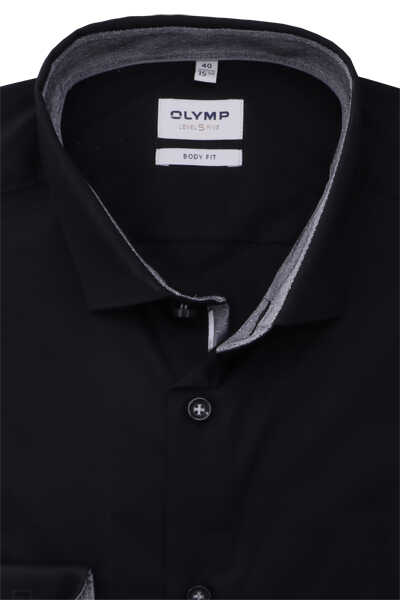 OLYMP Level Five body fit Hemd Langarm New Kent Kragen Stretch schwarz