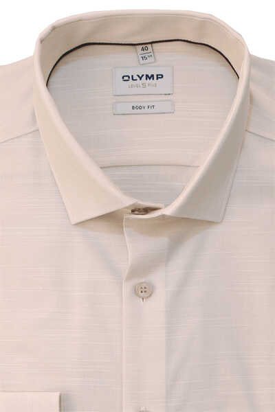 OLYMP Level Five body fit Hemd Langarm New Kent Kragen Stretch beige