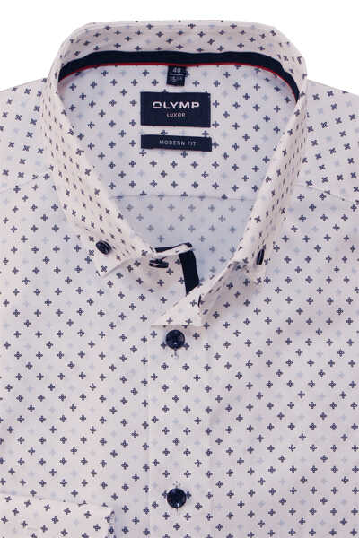 OLYMP Luxor modern fit Hemd extra kurzer Arm Button Down Kragen Muster weiß