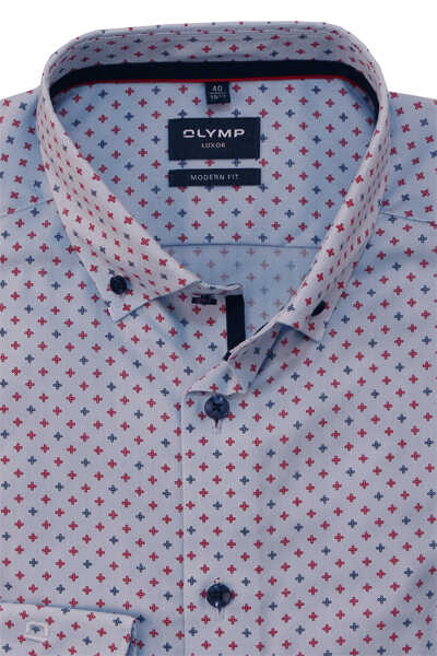 OLYMP Luxor modern fit Hemd Langarm Button Down Kragen Muster blau