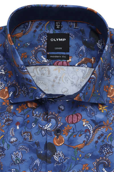 OLYMP Luxor modern fit Hemd extra kurzer Arm Muster blau