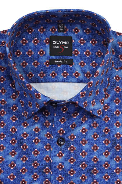 OLYMP Level Five body fit Hemd Langarm Muster blau