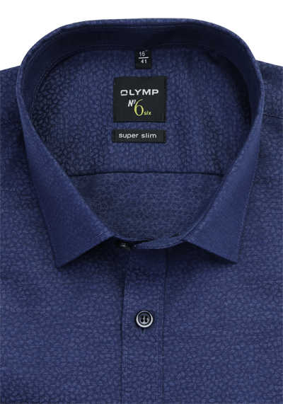OLYMP No. Six super slim Hemd Langarm Muster blau