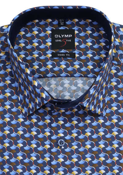 OLYMP Level Five body fit Hemd Langarm Muster blau