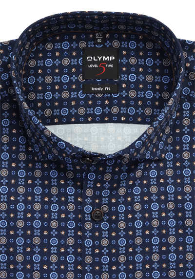 OLYMP Level Five body fit Hemd extra langer Arm Muster dunkelblau