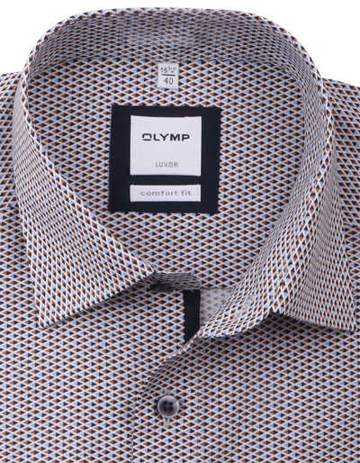 OLYMP Luxor comfort fit Hemd extra langer Arm Haifischkragen Muster blau