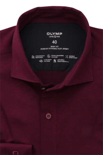 OLYMP Level Five 24/Seven body fit Hemd extra langer Arm Jersey Stretch dunkelrot