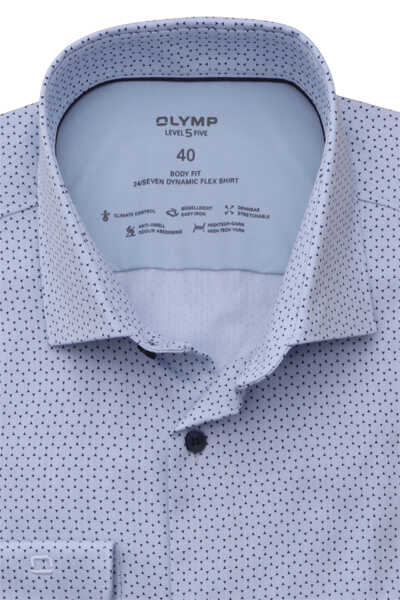 OLYMP Level Five 24/Seven body fit Hemd Langarm Stretch Muster hellblau