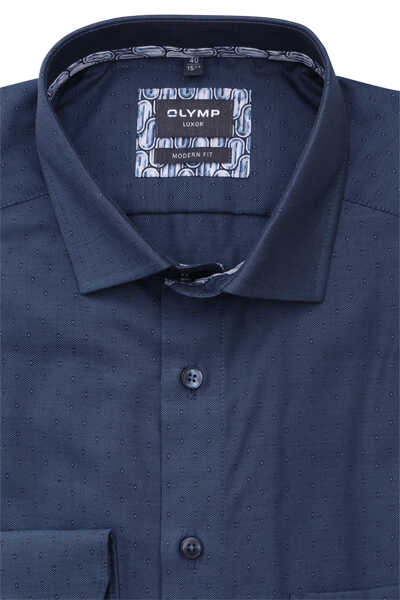 OLYMP Luxor modern fit Hemd extra langer Arm Haifischkragen Struktur dunkelblau