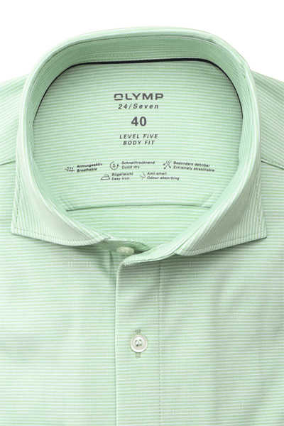 OLYMP Level Five 24/Seven body fit Hemd Langarm Haifischkragen Muster grün