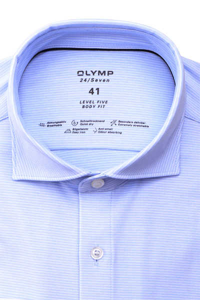 OLYMP Level Five 24/Seven body fit Hemd Langarm Haifischkragen Muster hellblau