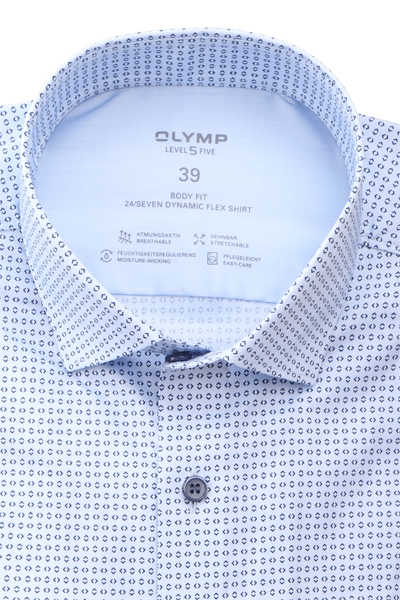 OLYMP Level Five 24/Seven body fit GREEN CHOICE Hemd Langarm New Kent Kragen Muster hellblau