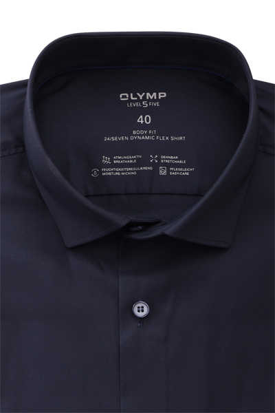 OLYMP Level Five 24/Seven body fit GREEN CHOICE Hemd Langarm New Kent Kragen dunkelblau