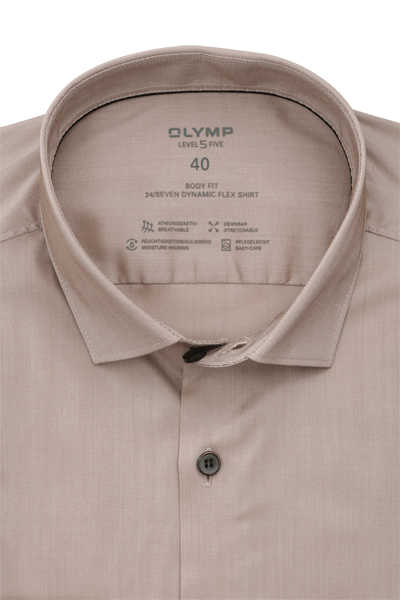 OLYMP Level Five 24/Seven body fit Hemd Langarm New Kent Kragen beige