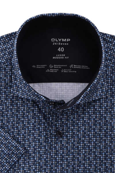OLYMP Luxor 24/Seven modern fit Hemd Halbarm Muster blau