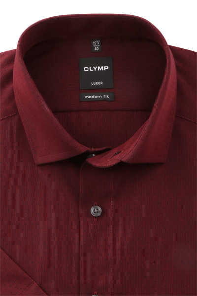 OLYMP Luxor modern fit Hemd Halbarm New Kent Kragen Streifen rot