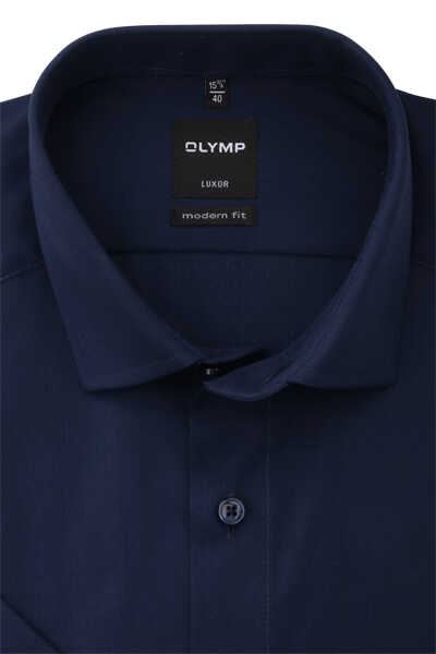OLYMP Luxor modern fit Hemd Halbarm New Kent Kragen Streifen dunkelblau