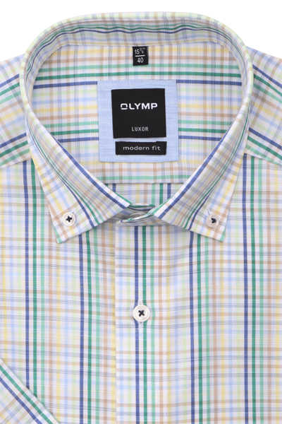 OLYMP Luxor modern fit Hemd Halbarm Button Down Kragen Karo blau/grün
