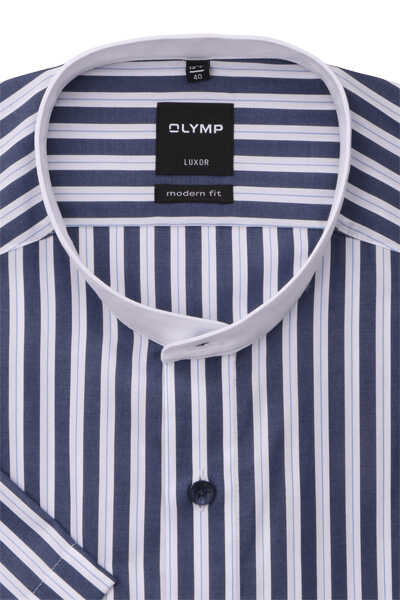 OLYMP Luxor modern fit Hemd Halbarm Stehkragen Streifen blau