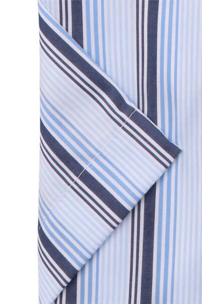 OLYMP Luxor modern fit Hemd Halbarm Stehkragen Streifen blau