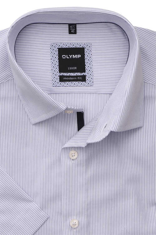 OLYMP Luxor modern fit Hemd Halbarm New Kent Kragen Streifen blau