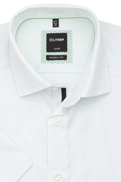 OLYMP Luxor modern fit Hemd Halbarm New Kent Kragen Streifen grün
