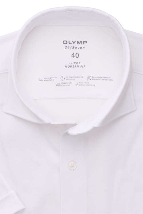 OLYMP Luxor 24/Seven modern fit Hemd Halbarm Haifichkragen Jersey weiß