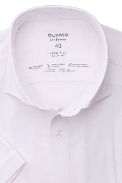 OLYMP Level Five 24/Seven body fit Hemd Halbarm Haifichkragen Jersey weiß