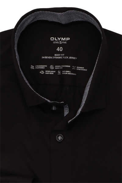OLYMP Level Five 24/Seven body fit Hemd Langarm New Kent Kragen schwarz