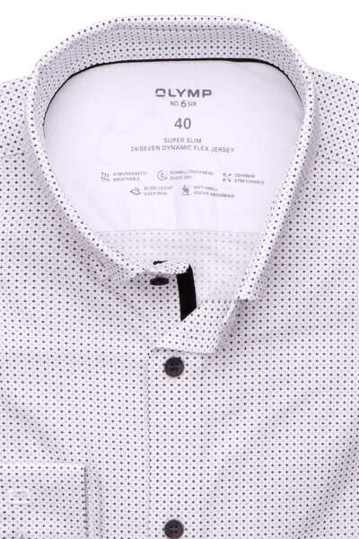 OLYMP No. Six 24/Seven super slim Hemd Langarm Button Down Kragen Muster weiß