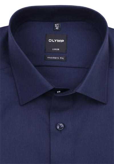OLYMP Luxor modern fit Hemd Langarm mit New Kent Kragen Popeline nachtblau