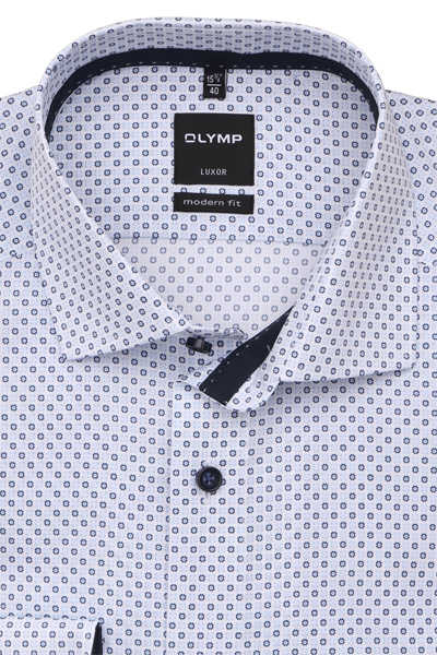 OLYMP Luxor modern fit Hemd extra kurzer Arm Haifischkragen Muster weiß
