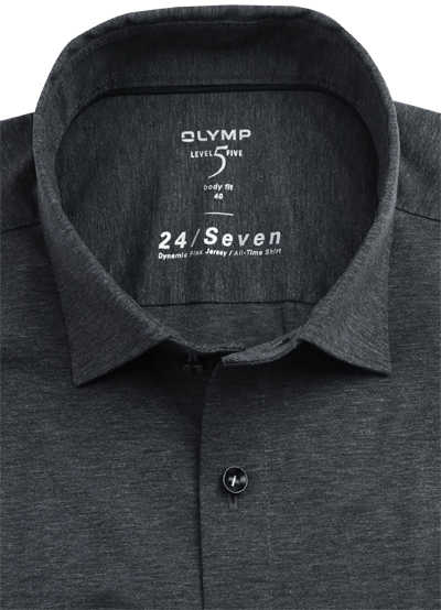 OLYMP Level Five 24/Seven body fit Hemd Langarm Jersey Stretch grau